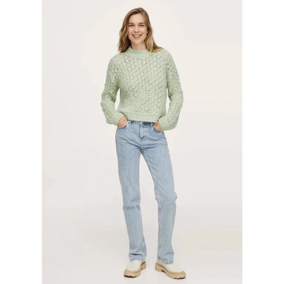 Mango Sweaters - Mango Openwork Cable Knit Cropped Sweater Green Women Size S